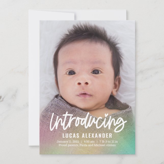 Rainbow Baby Modern Birth Announcement (Front)