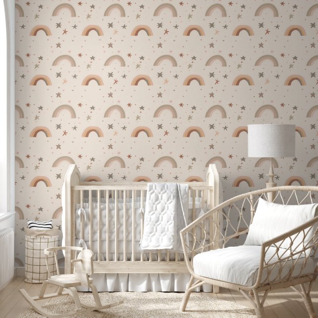 Rainbow Baby Neutral Watercolor Nursery Pattern Wallpaper (Kids)