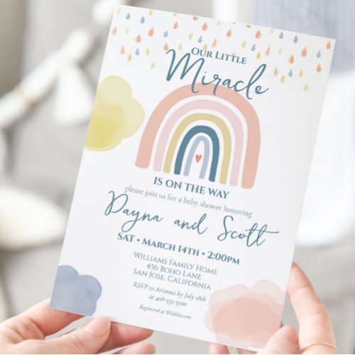 Rainbow Baby Pastel Clouds Boho Raindrops Shower Invitation