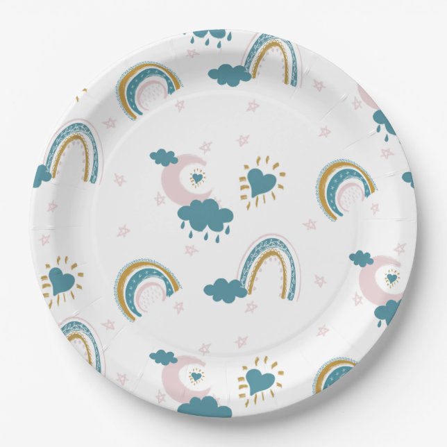 Rainbow Baby Pastel Pattern – Whimsical Nursery Paper Plates (Front)