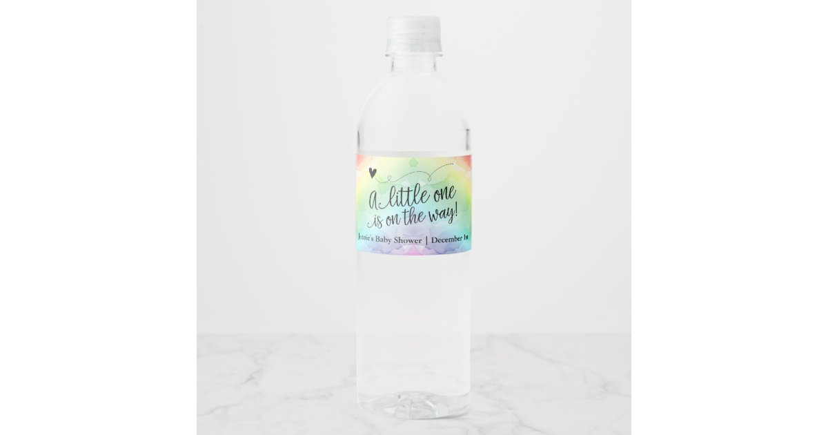 Rainbow Baby Script Little One Baby Shower Water Bottle Label | Zazzle.com