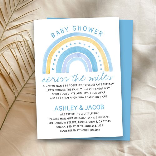 Rainbow Baby Shower Across the Miles Boys Blue Invitation