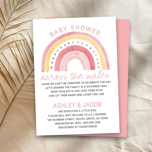 Rainbow Baby Shower Across the Miles Girls Pink Invitation
