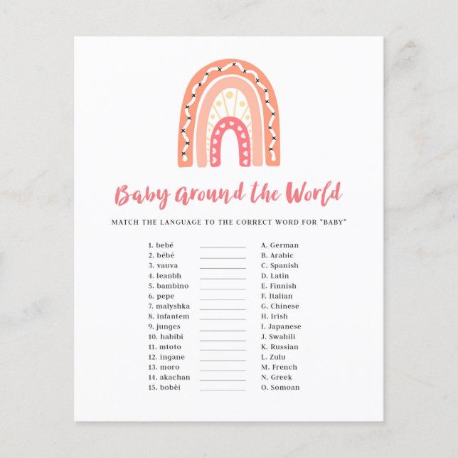Rainbow Baby Shower Baby Around the World Game (Front)