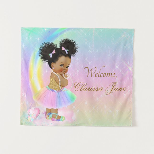 Rainbow Baby Shower Backdrop Afro Girl (Front (Horizontal))