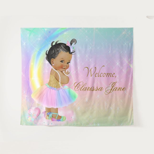 Rainbow Baby Shower Backdrop Banner African Girl (Front (Horizontal))