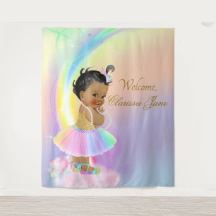 Rainbow Baby Shower Backdrop Banner African Girl