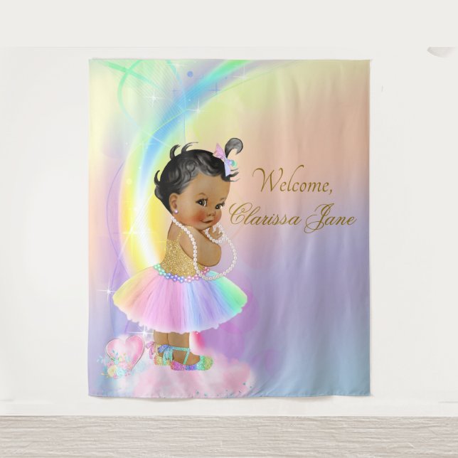 Rainbow Baby Shower Backdrop Banner African Girl (Front)