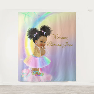 Rainbow Baby Shower Backdrop Banner Afro Girl