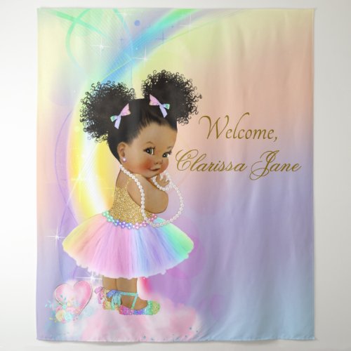 Rainbow Baby Shower Backdrop Banner Afro Girl