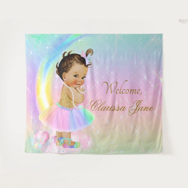 Rainbow Baby Shower Backdrop Banner Ethnic Girl (Front (Horizontal))