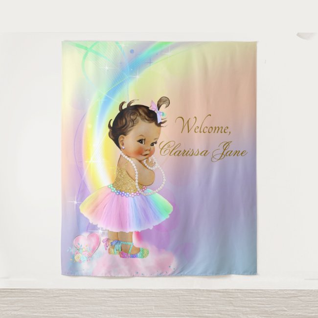 Rainbow Baby Shower Backdrop Banner Ethnic Girl