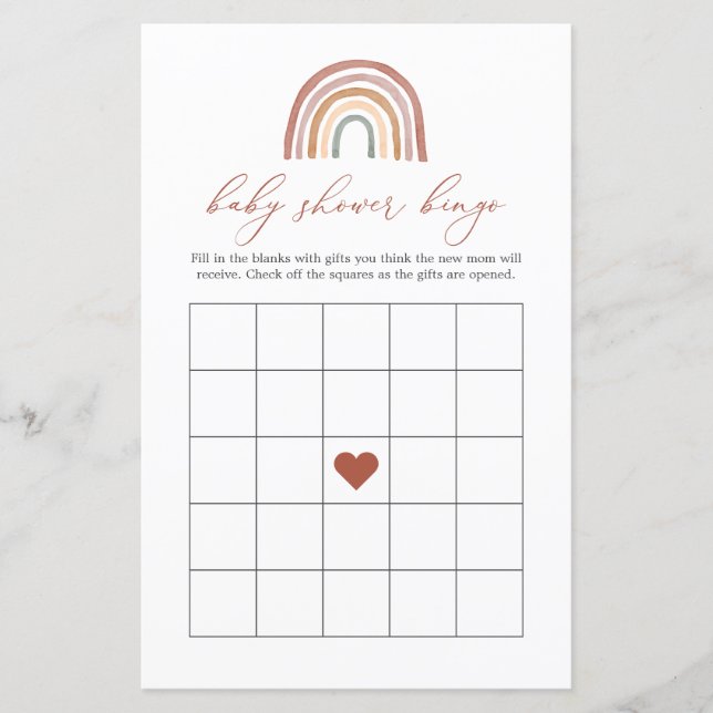 Rainbow Baby Shower Bingo Game (Front)