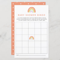 Rainbow Baby Shower Bingo Game Cute Peach