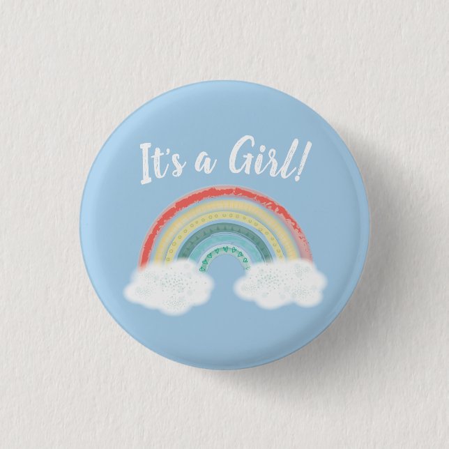 Rainbow Baby Shower Blue Boy Button (Front)