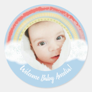 Rainbow Baby Shower Blue Boy Classic Round Sticker