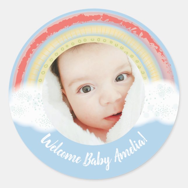Rainbow Baby Shower Blue Boy Classic Round Sticker (Front)