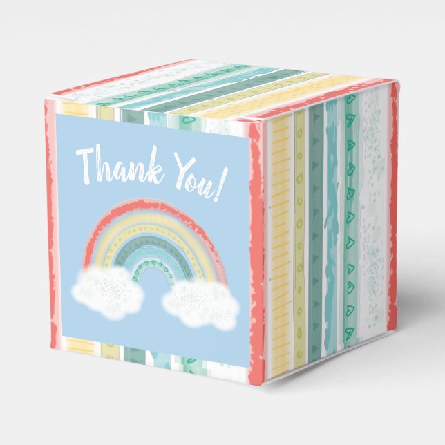 Rainbow Baby Shower Blue Boy Favor Boxes (Front Side)
