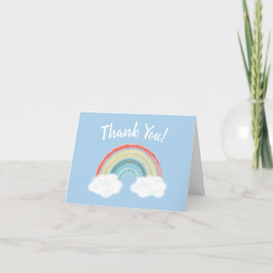 Rainbow Baby Shower Blue Boy Letterpress Thank You Card