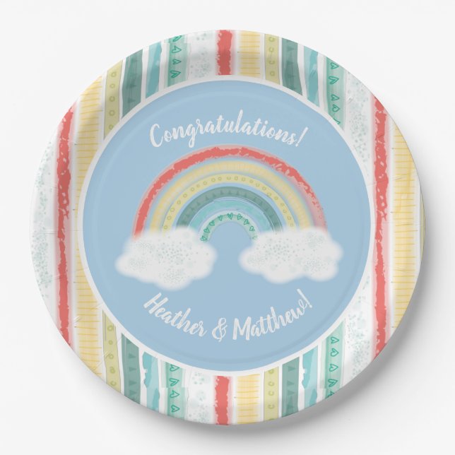Rainbow Baby Shower Blue Boy Paper Plates (Front)