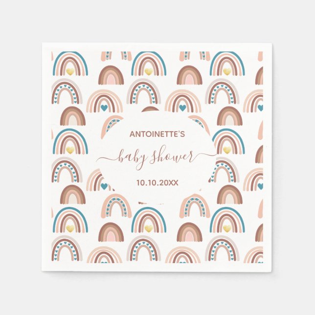 Rainbow Baby Shower Boho Blush Pink Blue Napkins (Front)