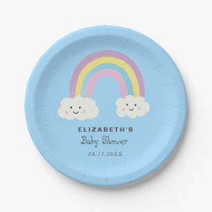 Rainbow Baby Shower Boy Cute Pastel Whimsical Paper Plates