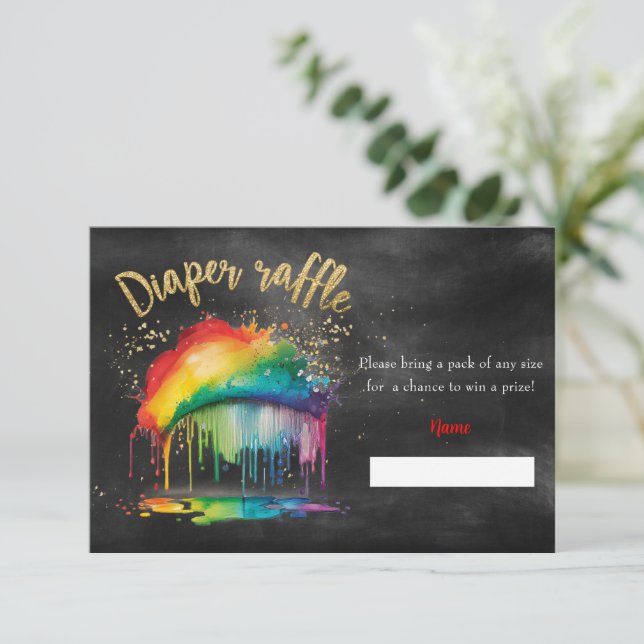 Rainbow Baby Shower Chalkboard Diaper Raffle Card (Standing Front)
