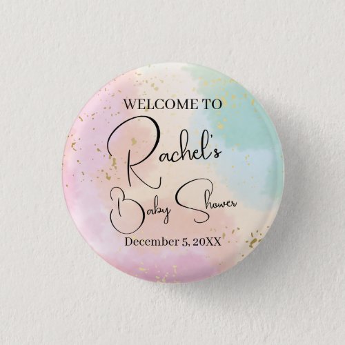 Rainbow Baby Shower Colorful Watercolor Custom Button