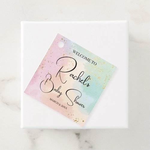 Rainbow Baby Shower Colorful Watercolor Custom Favor Tags