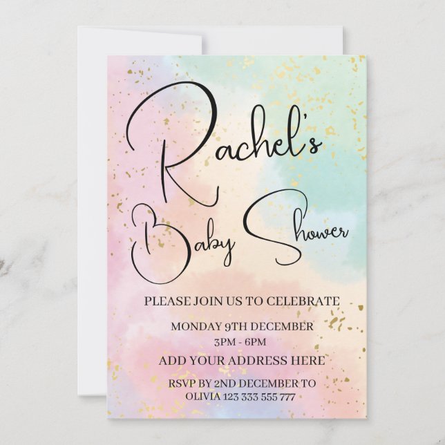 Rainbow Baby Shower Colorful Watercolor Custom Invitation (Front)