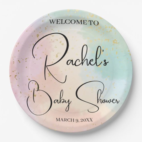 Rainbow Baby Shower Colorful Watercolor Custom Paper Plates