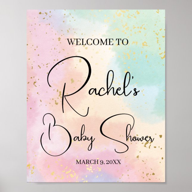 Rainbow Baby Shower Colorful Watercolor Custom Poster (Front)