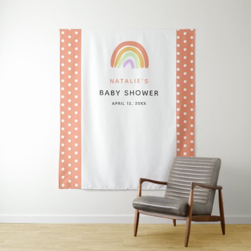 Rainbow Baby Shower Cute Custom Backdrop Peach