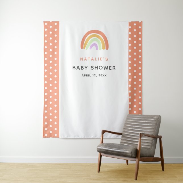 Rainbow Baby Shower Cute Custom Backdrop Peach (In Situ)