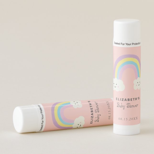 Rainbow Baby Shower Cute Kawaii Pink Girl Lip Balm (Front)