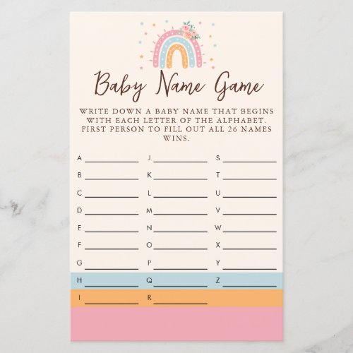 Rainbow Baby Shower Game Baby Name Game