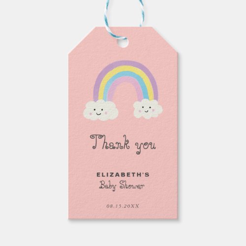 Rainbow Baby Shower Girl Cute Pastel Thank you Gift Tags