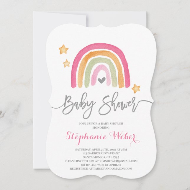 Rainbow baby shower girl invitation (Front)