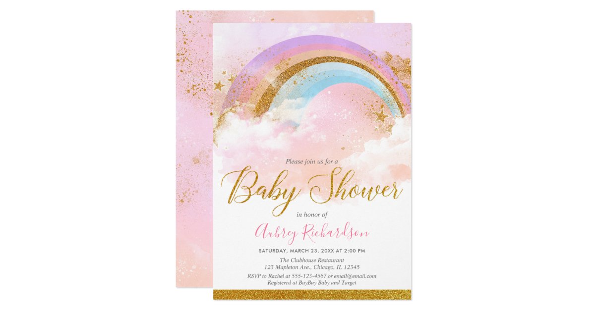 Rainbow Baby Shower Girl Pastel Pink Gold Invitation Zazzle Com