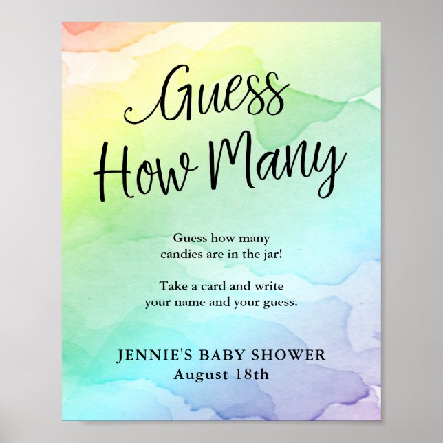 Rainbow Baby Shower Guess How Many Game Display Poster (Front)