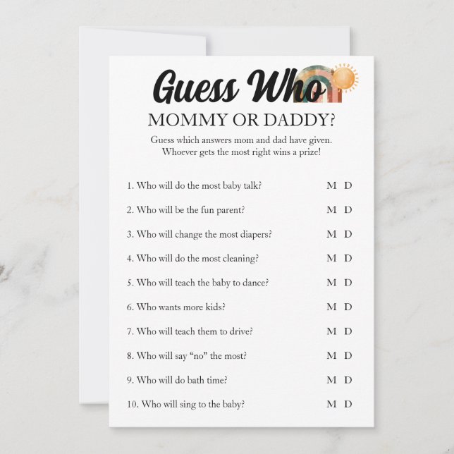 Rainbow Baby Shower Guess Who Activity Game Invitation (Front)