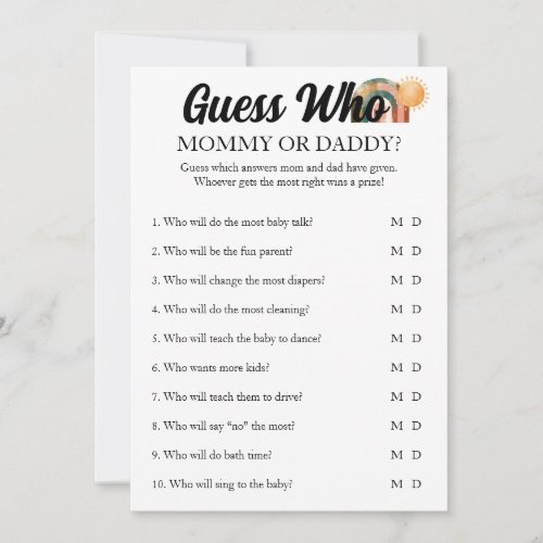 Rainbow Baby Shower Guess Who Activity Game Invitation