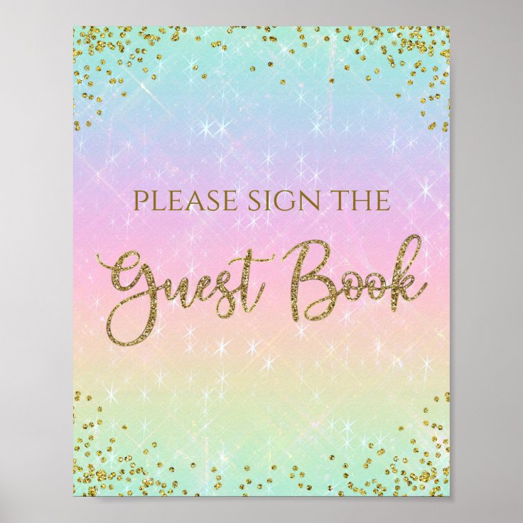 Rainbow Baby Shower Guest Book Table Sign | Zazzle