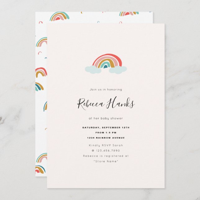 Rainbow Baby Shower Invitation (Front/Back)