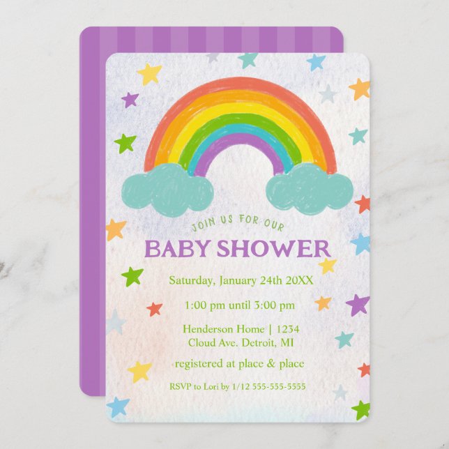Rainbow Baby Shower Invitation (Front/Back)