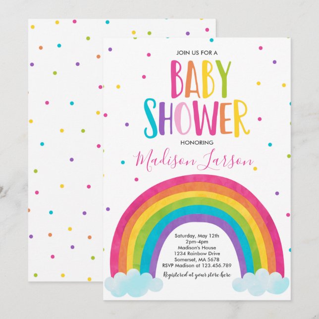 Rainbow Baby Shower Invitation Bright Rainbow Baby (Front/Back)