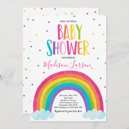 Rainbow Baby Shower Invitation Bright Rainbow Baby