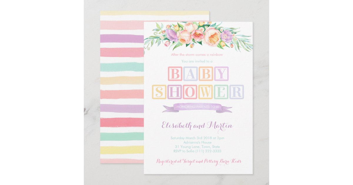 Rainbow baby shower invitation cards pastel colors | Zazzle