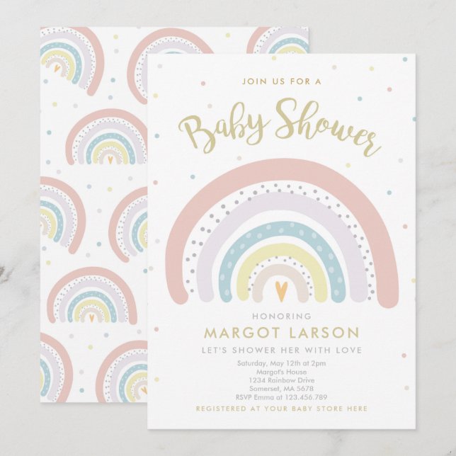 Rainbow Baby Shower Invitation Gender Neutral (Front/Back)