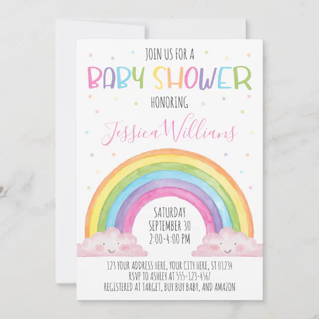 Rainbow Baby Shower Invitation, Girl Baby Shower Invitation | Zazzle